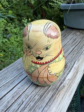 Nesting Russian Set Of 5 Matryoshka Cat Nesting Dolls As Is Paint Chips